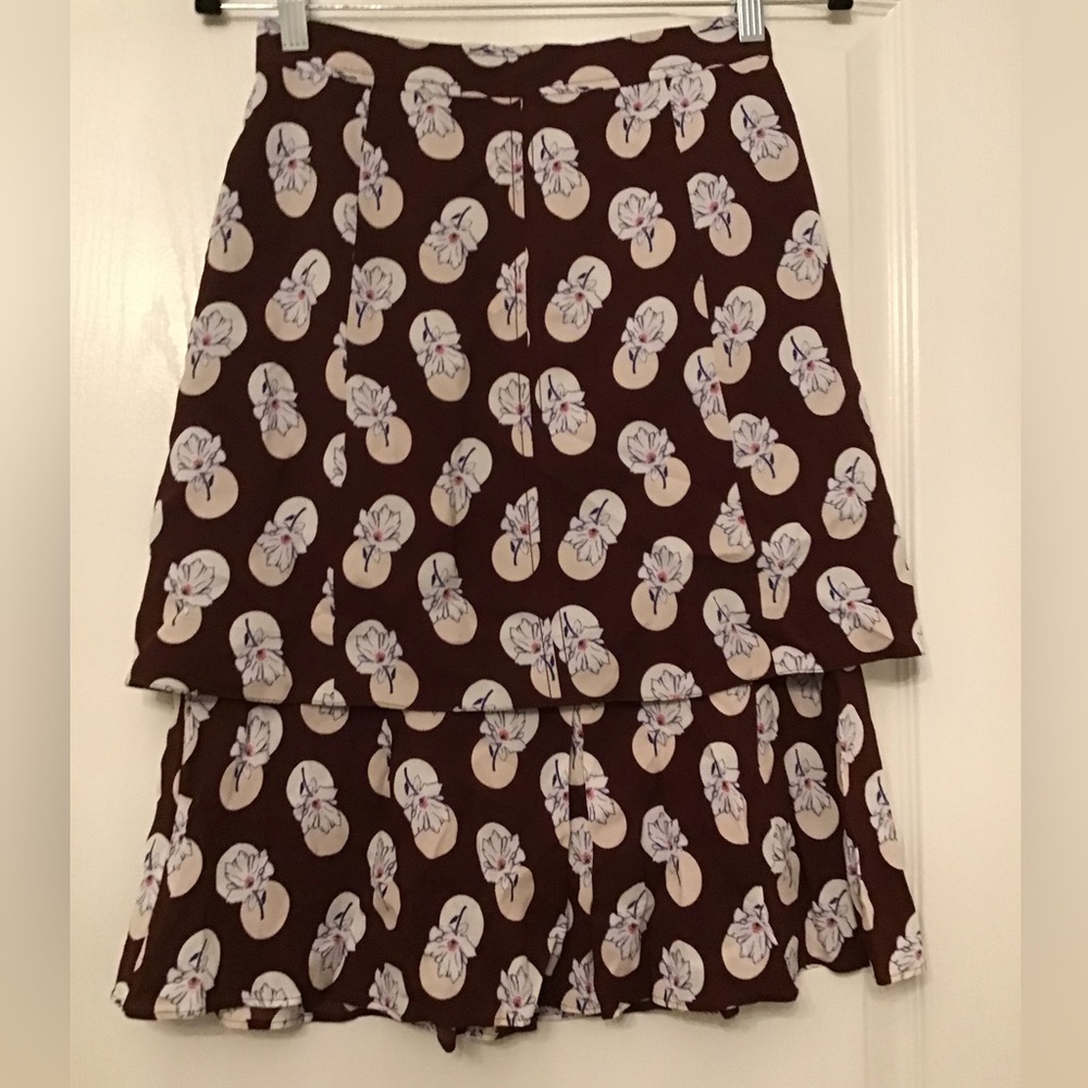 Floral Patterned Brown Skirt